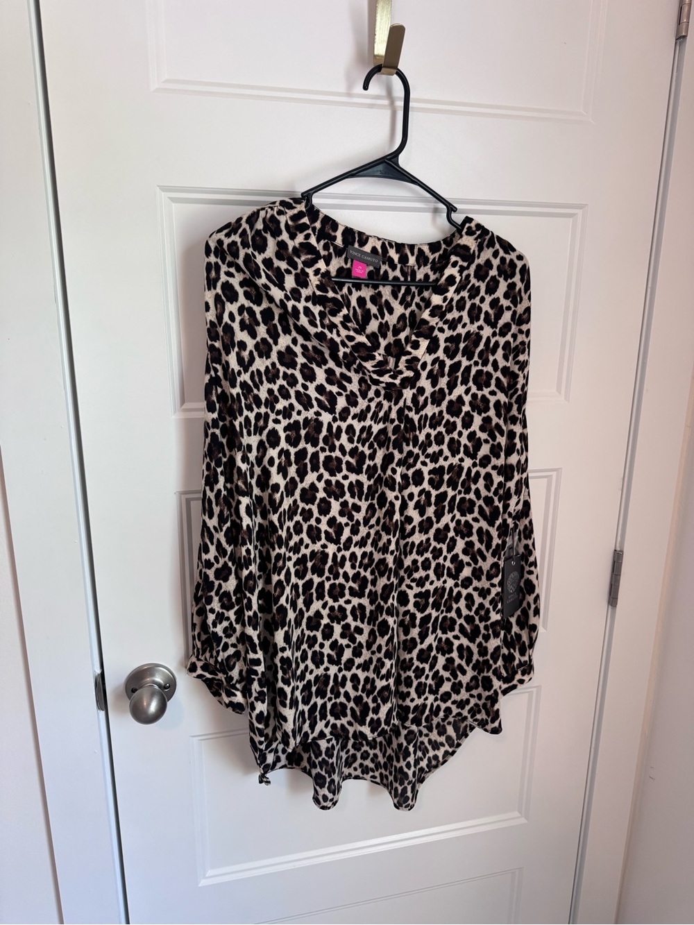 Vince Camuto Leopard Print Cowl Neck Tunic - Beige and Black